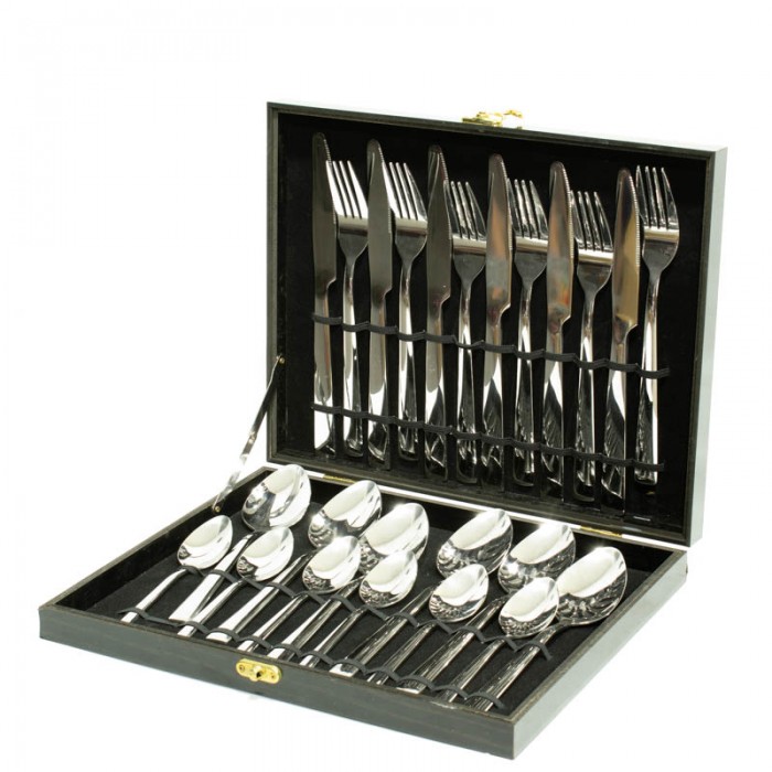 Cubierto x 24 Pcs Acero Valija Madera