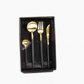 Cubiertos Dorados Set X24 Piezas Acero Inoxidable Con Mango Negro