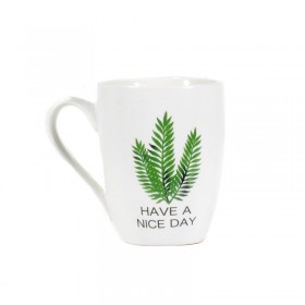 Taza Mug Porcelana Blanca Hojas Verdes