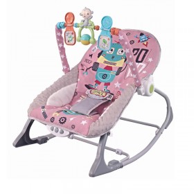 Mecedora Bebe Rosa 2 en 1 con Barral, Juegos, Sonidos, Vibración y Melodías Hasta 18kg