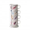 Set x 4 Tazas Café 125ml Cerámica Apilables Con Soporte Metal