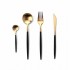 Set De Cubiertos X24Pcs Acero Inoxidable Dorado Con Mango Negro BZ1123BG