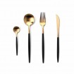 Set De Cubiertos X24Pcs Acero Inoxidable Dorado Con Mango Negro BZ1123BG