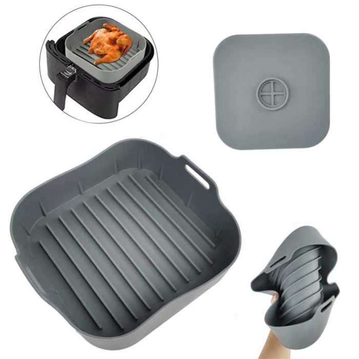 Molde Cuadrado Silicona Air Fryer Con Asa 17x17cm
