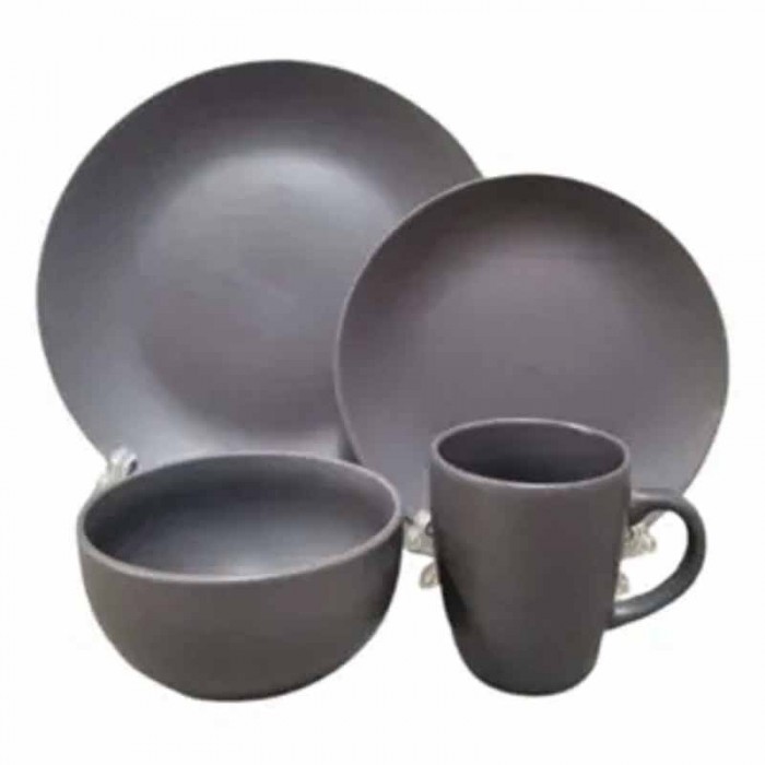 Set X16 Pcs Vajilla Ceramica Gris