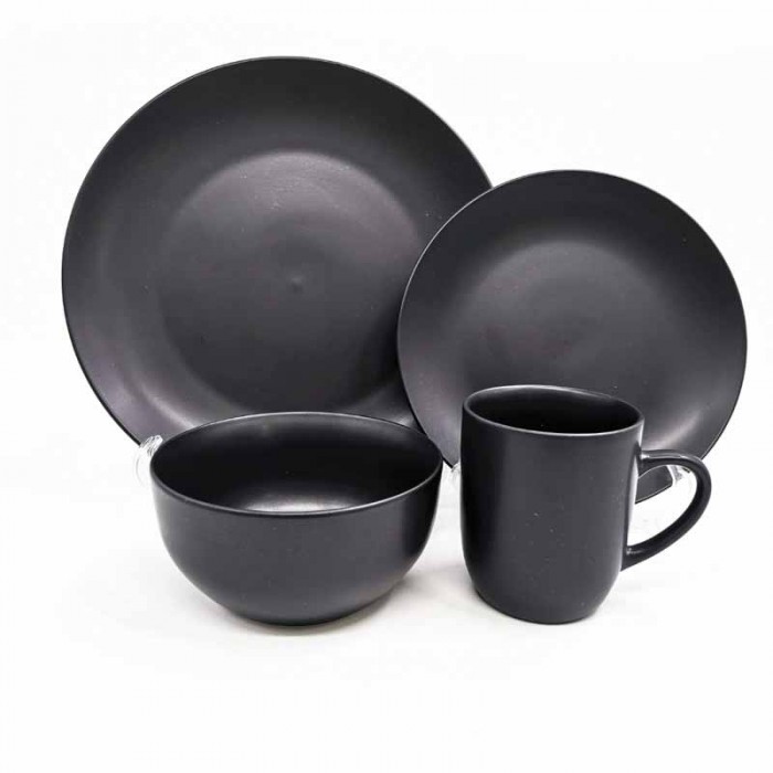 Set X16 Pcs Vajilla Ceramica Negro