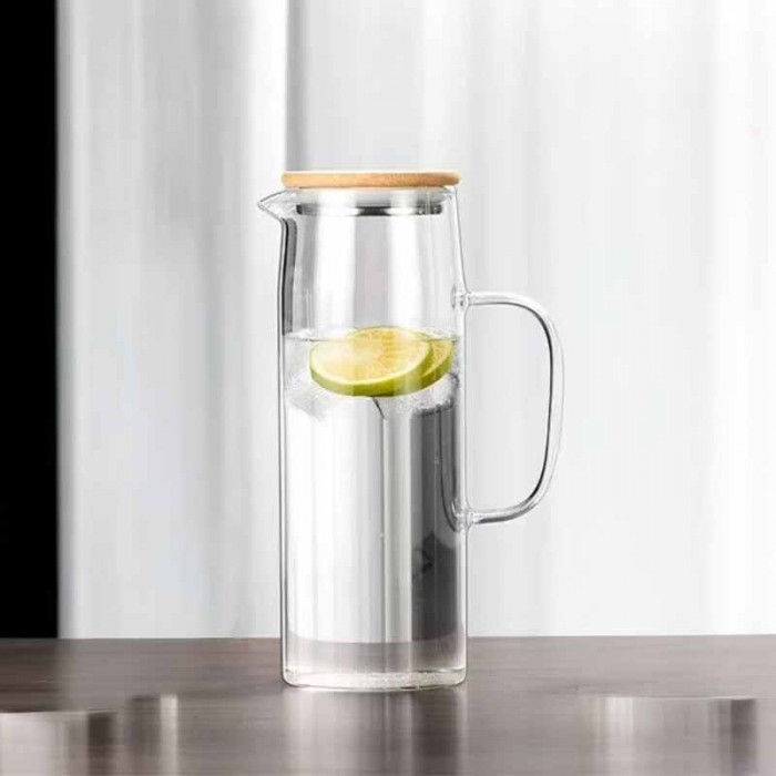 Jarra Vidrio Borosilicato 1.5 Lts Tapa Bambu