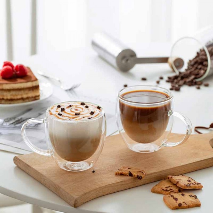 Taza Doble Vidrio 150ml Con Asa