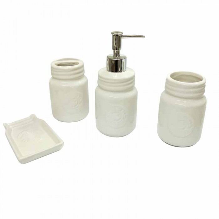 Set Baño Ceramica 4 Piezas Blanco