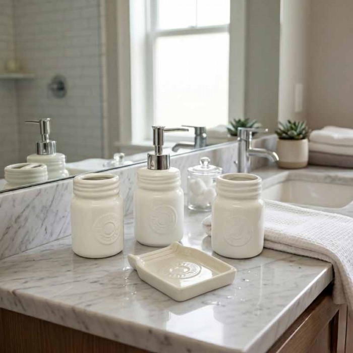 Set Baño Ceramica 4 Piezas Blanco