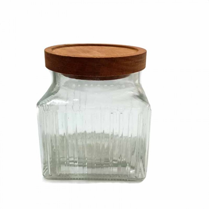 Frasco Vidrio Rayado Tapa Madera