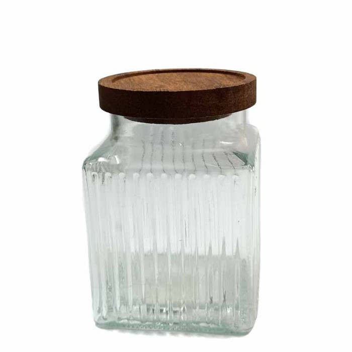 Frasco Vidrio Rayado Tapa Madera