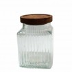 Frasco Vidrio Rayado Tapa Madera