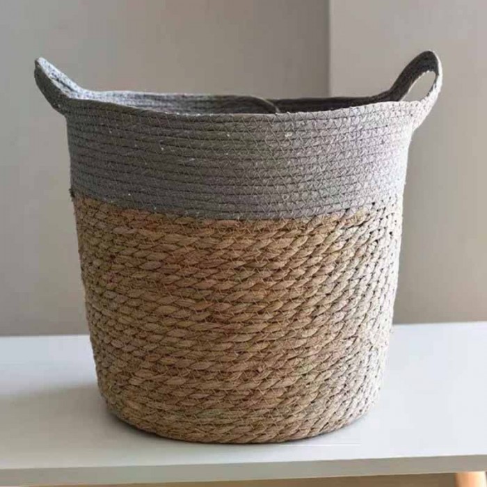 Canasto X3pcs Asa Combinado Gris Algodon Fibra Natural