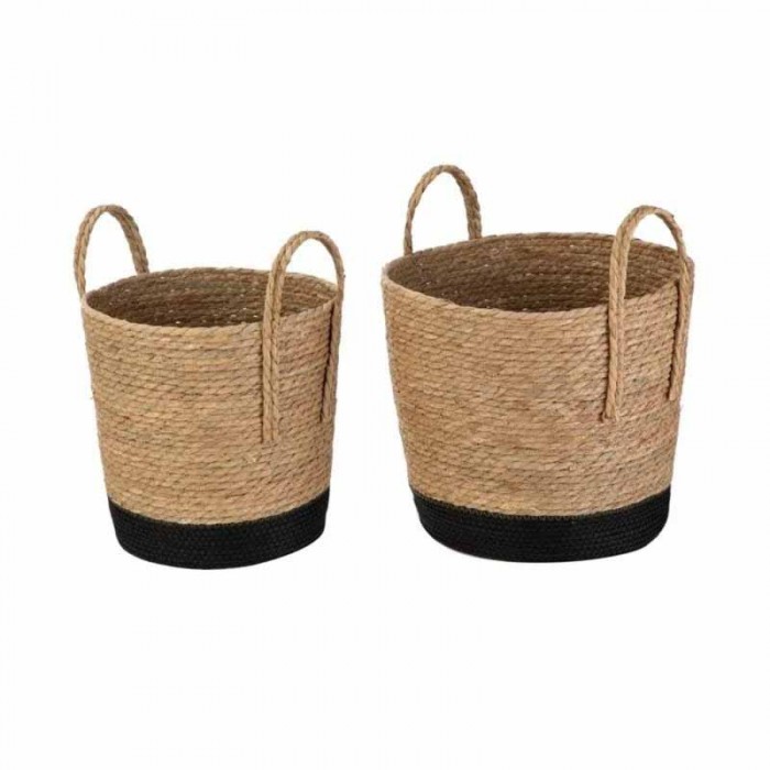 Canasto X3pcs Asa Combinado Negro Fibra Natural