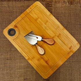 Set Tabla Bambu + 2 Utensilios Para Queso