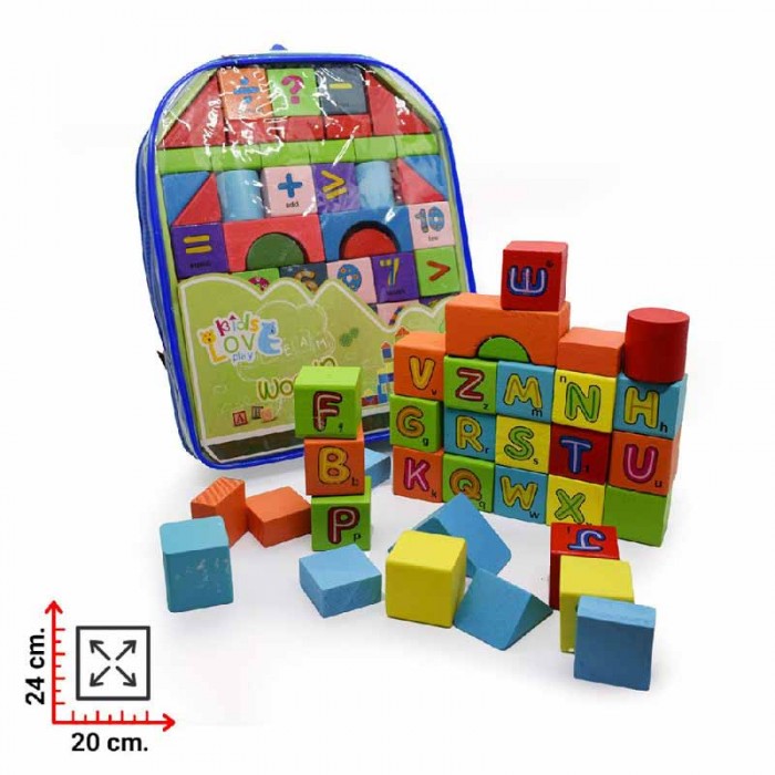 Bloques Madera En Mochila Colores Formas Letras Y Numeros 20x24cm