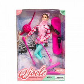 Muñeca Articulada Invierno Con Tabla De Snowboard Y Skies
